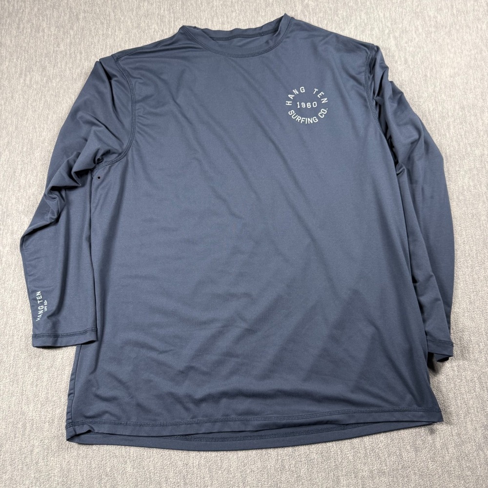 Hang Ten Shirt Mens L Blue Long Sleeve Rash Guard Surfing Graphic UPF 50+ Sun T